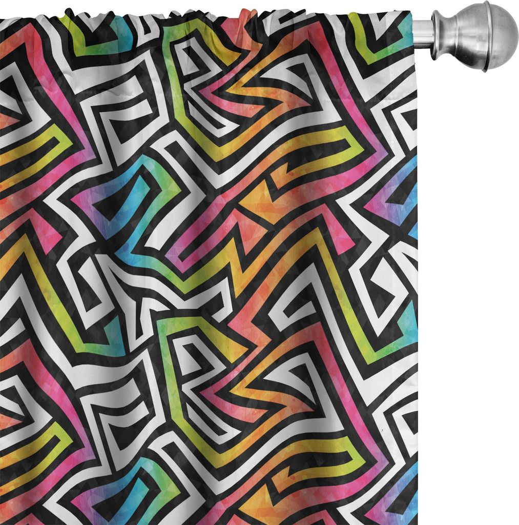 ABAKUHAUS Geometrisch Vorhänge, Gardinen, Graffiti-Labyrinth-Schmutz-Puzzlespiel-Weinlese-Mode-stilvolles weibliches wildes afrikanisches modernes...