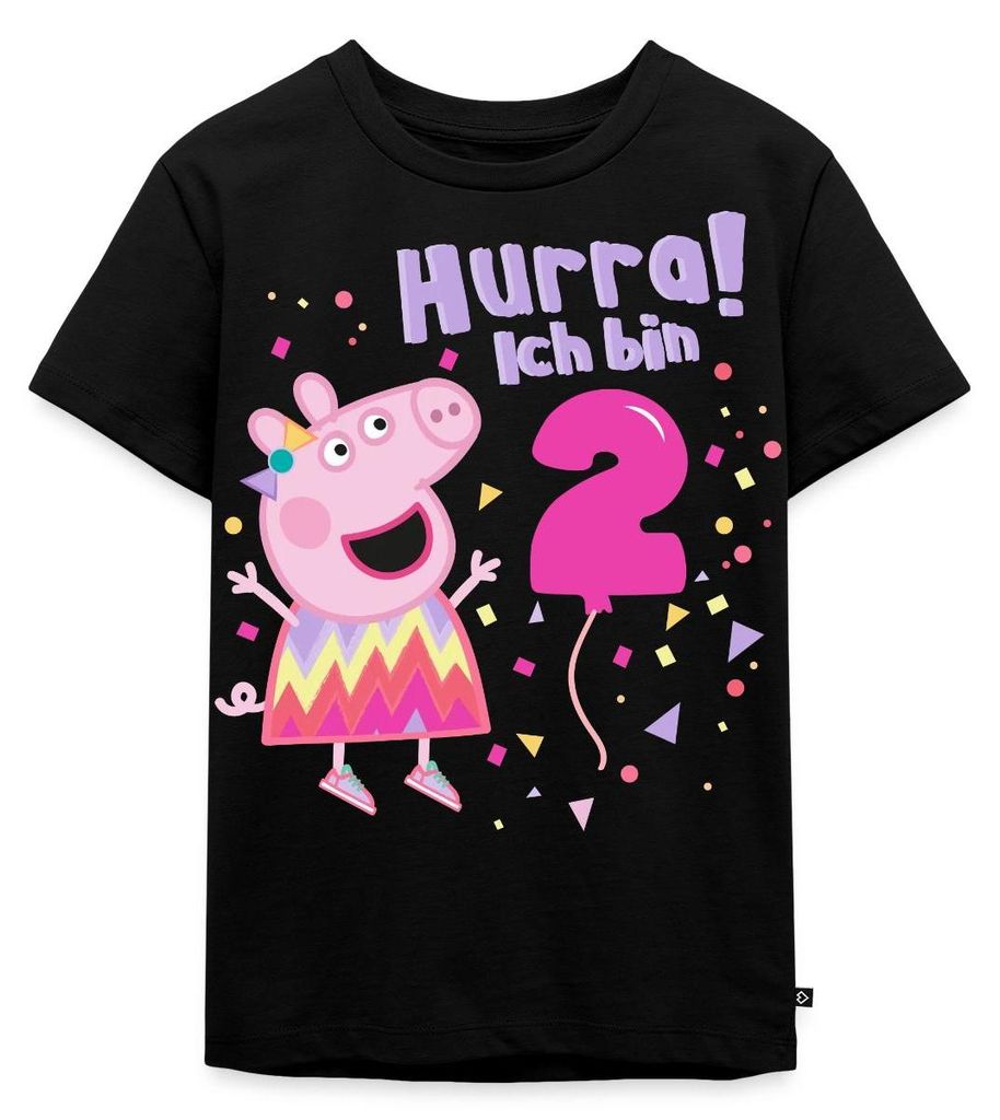 Spreadshirt Peppa Wutz Hurra Ich Bin 2 Jahre Kinder Premium T-Shirt, 110/116 (4 Jahre), Schwarz