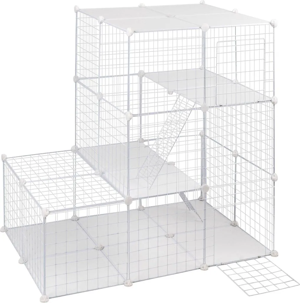 Chenil pour chats ajustable et haut - Parc intérieur blanc 75x110x110cm