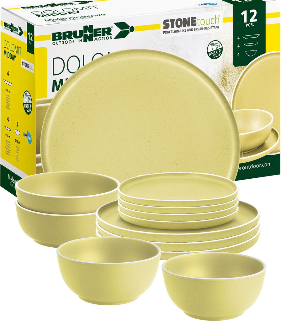 BRUNNER Camping Geschirr Set 4 Personen | Anti-Slip | Midday DOLOMIT, 12-tlg.