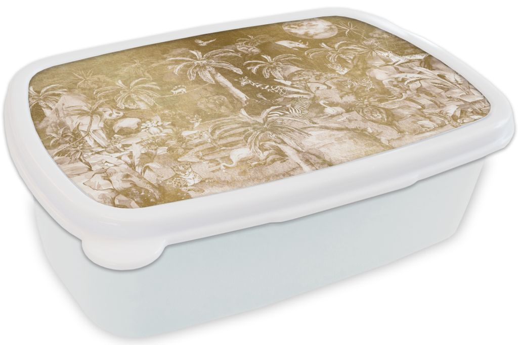 KitchenYeah Lunchbox Brotzeit Brotdose 17x11 cm Dschungel - Gold - Kinder - Pflanzen - Tiere Kinder Brotzeitdose - Lunch Box - Kinder - Sandwich-...