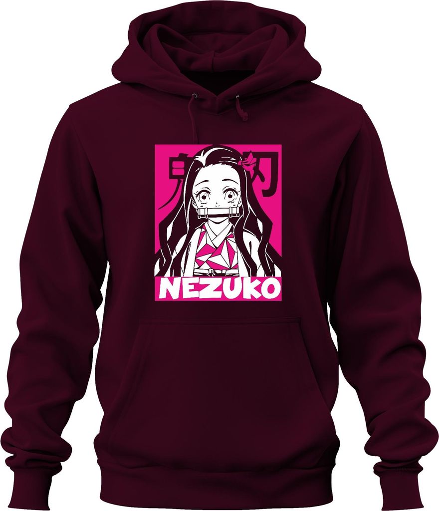 Nezuko Demon Slayer Anime Otaku Kawaii Kimono Pink Geschenk Manga Uni Hoodie Kapuzenpullover, Burgundy, 3XL