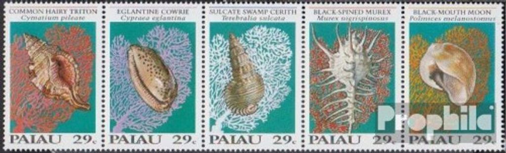 Briefmarken Palau-Inseln 1992 Mi 520-524 Fünferstreifen (kompl.Ausg.) postfrisch Meeresschnecken