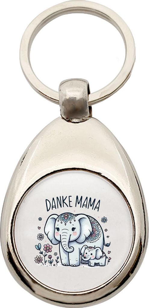 Huuraa Schlüsselanhänger Danke Mama Elefanten Metall Schlüsselring Einkaufswagenchip Geschenkidee