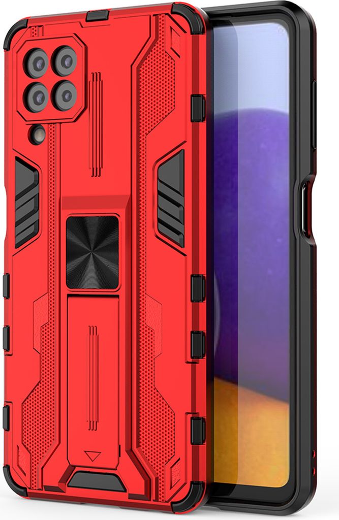 Galaxy A22 4G Hülle, Dual Layer PC TPU Bumper Stoßfest Ständer Schutzhülle für Samsung Galaxy A22 4G Rot