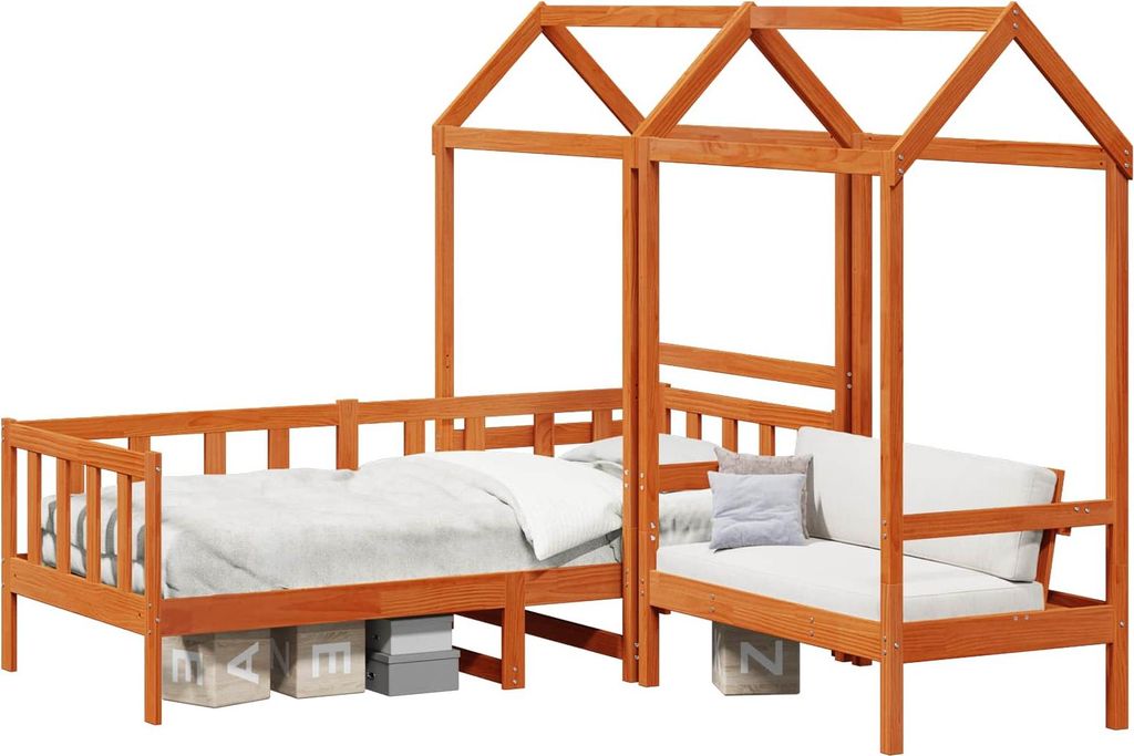 Tagesbett Set 3 pcs Wachsbraun Massives Kiefernholz