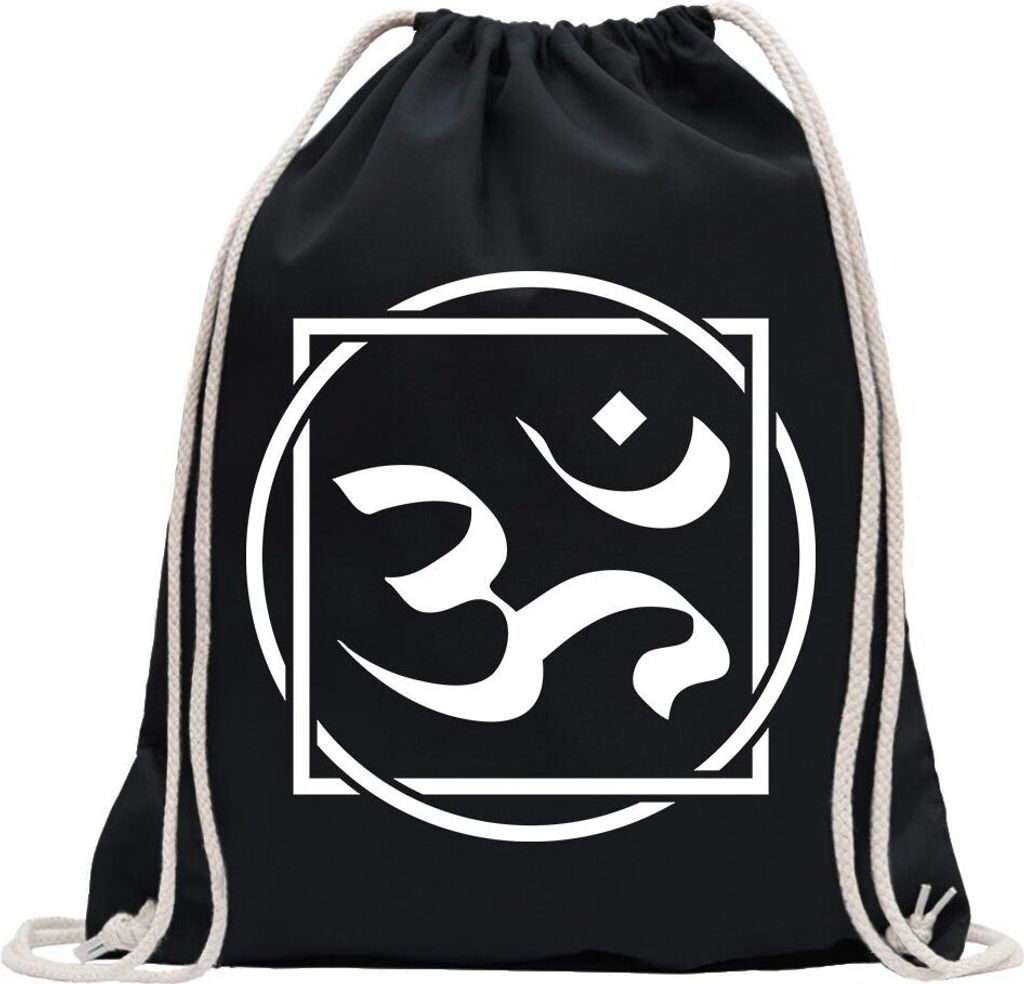 Kiwistar - Turnbeutel - schwarz - Om Zeichen - Fun Rucksack Sport Beutel Gymsack Baumwolle mit Ziehgurt