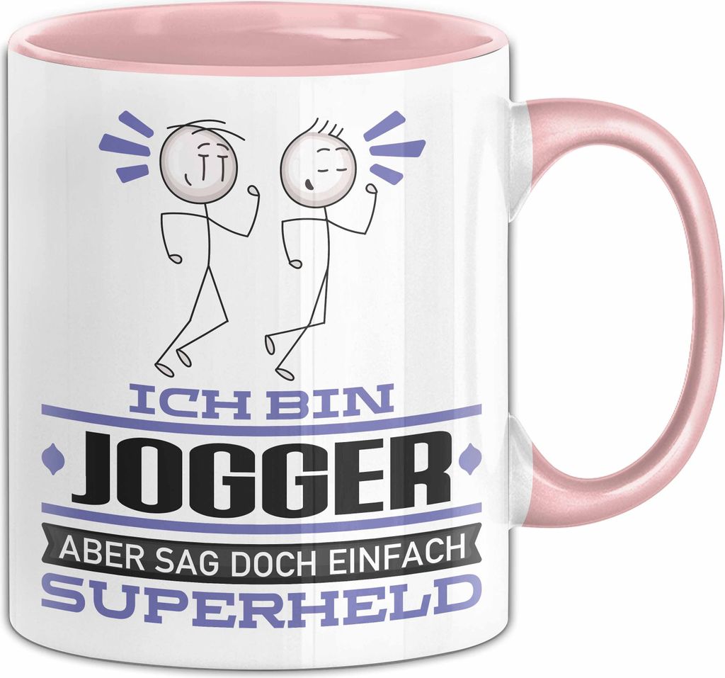 Jogger Geschenk Tasse Ich Bin Jogger Aber Sag Doch Einfach Superheld Lustige Geschenkdiee für Jogger Kaffee-Becher (Rosa)