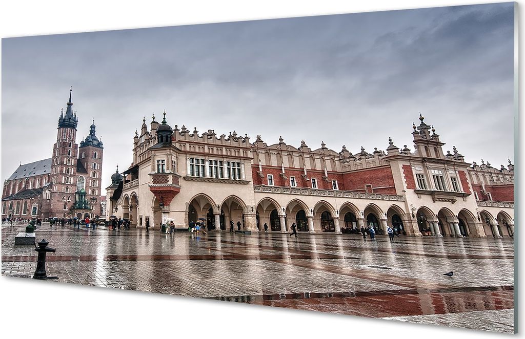 Glasbilder 120x60 Wandkunst Krakow Kirche Tuch regen