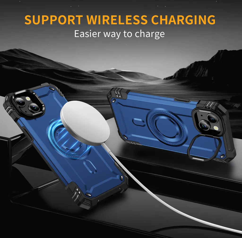 Custodia iPhone 14 Blu Magnetica con Supporto | Elegante e Robusta - 4
