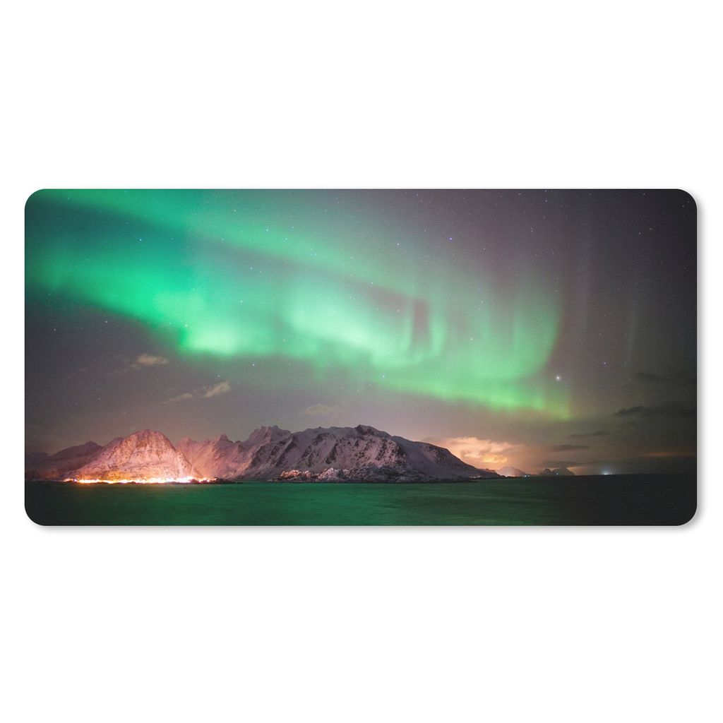 MuchoWow Mauspad Mousepad Nordlichter - Grün - Insel - Norwegen 60x30 cm - Mousepads - Maus Mat - Pad - Mausunterlage - Nachhaltig