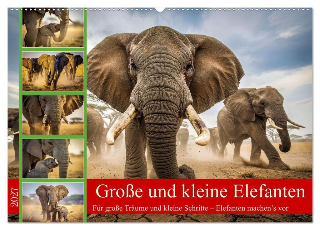 Große und kleine Elefanten (Wandkalender 2027 DIN A2 quer), CALVENDO Monatskalender