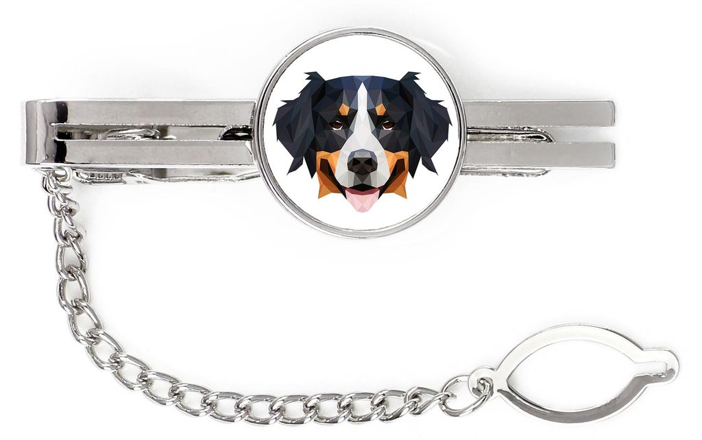 Berner Sennenhund, Dürrbächler, Bouvier bernois - geometrische Krawattennadel mit Bild und Schriftzug von Art-Dog