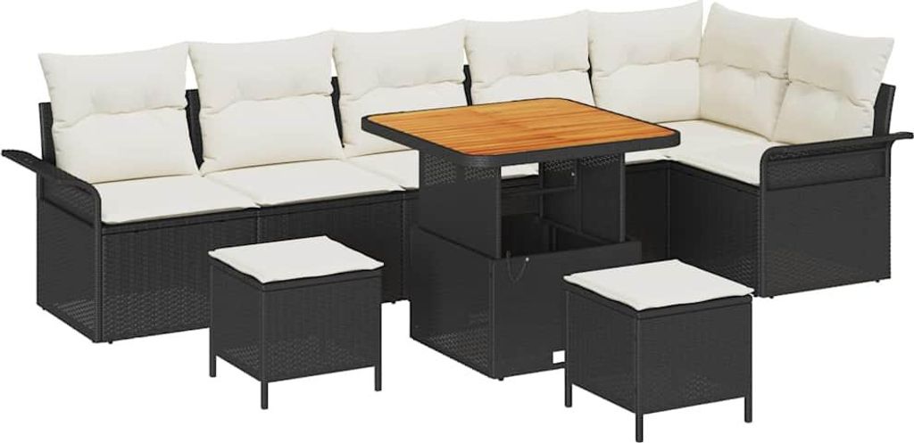 vidaXL Gartensofa-set mit Kissen 9 pcs Schwarz Poly-Rattan