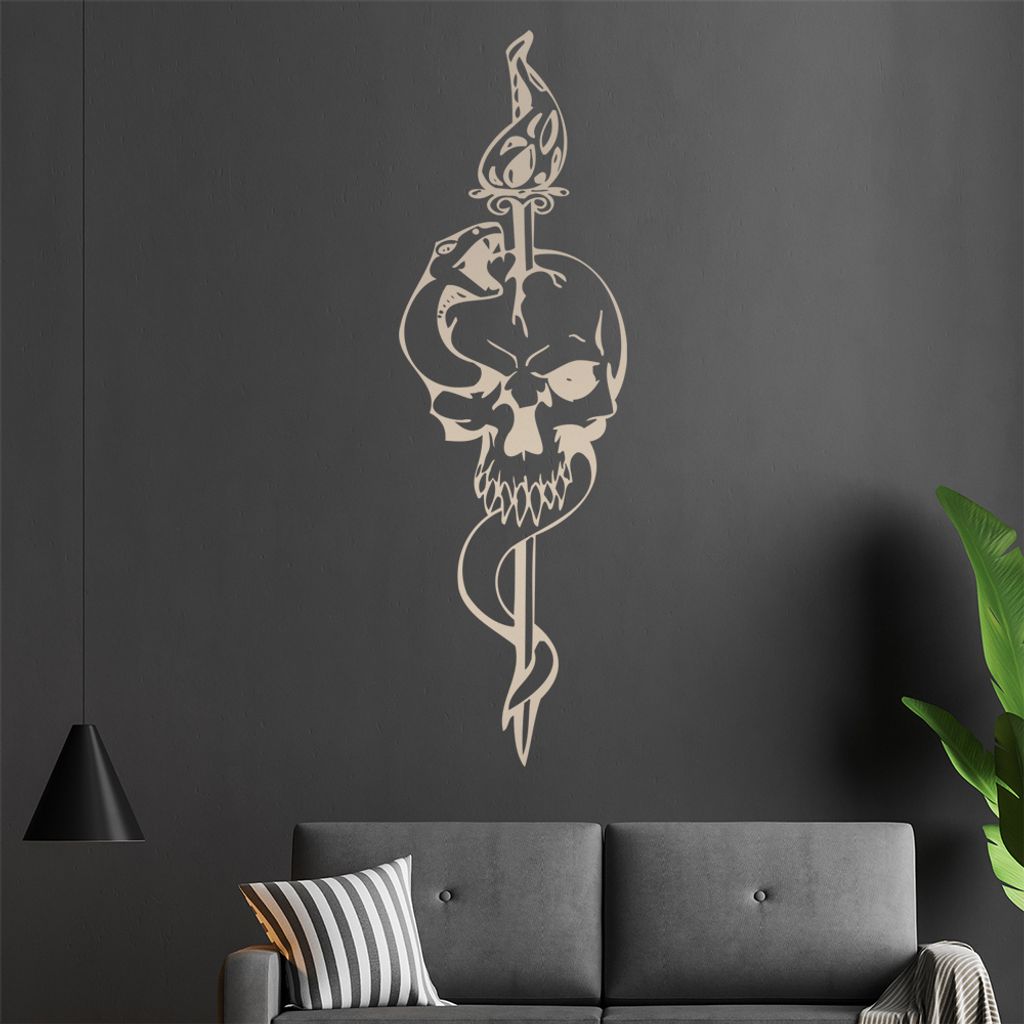 Schlange und Schädel Wandtattoo in 6 Größen - Wandaufkleber Wall Sticker - Dekoration, Küche, Wohnzimmer, Schlafzimmer, Badezimmer