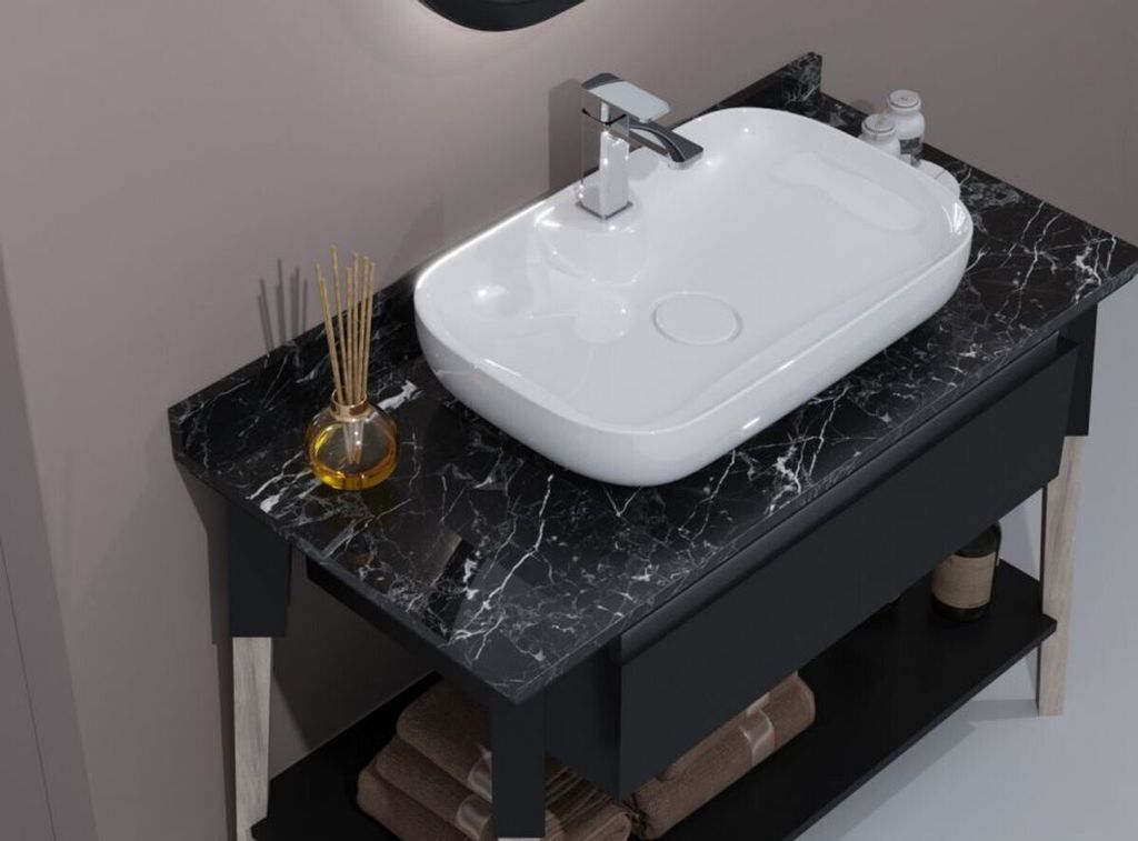 Casa Padrino Luxus Badezimmer Set Schwarz mit Marmorplatte - Hotel Bad Einrichtung