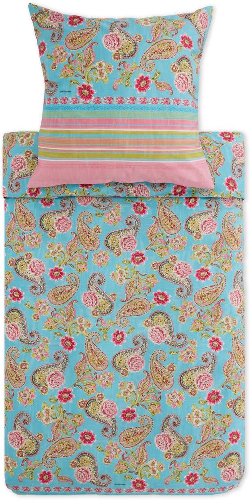 Bassetti Satin-Bettwäsche-Garnitur Rapallo Farbe TÜRKIS-FUCHSIA T1 Größe 135x200+80x80