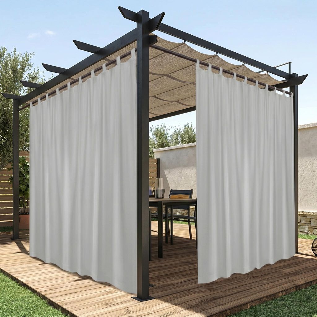 Outdoor Vorhang Extra Breite Wasserdicht Sonnenschutz Blickdicht Gardinen für Balkon Pavillon Terrassen Pergola, Grau, B254xH213cm