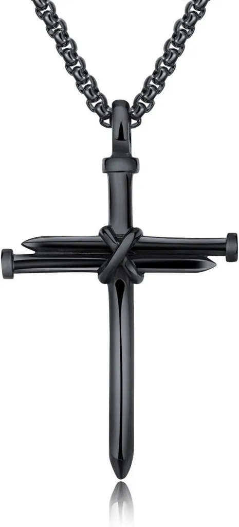 Collier croix acier inoxydable homme noir mat anti-rayure et durable