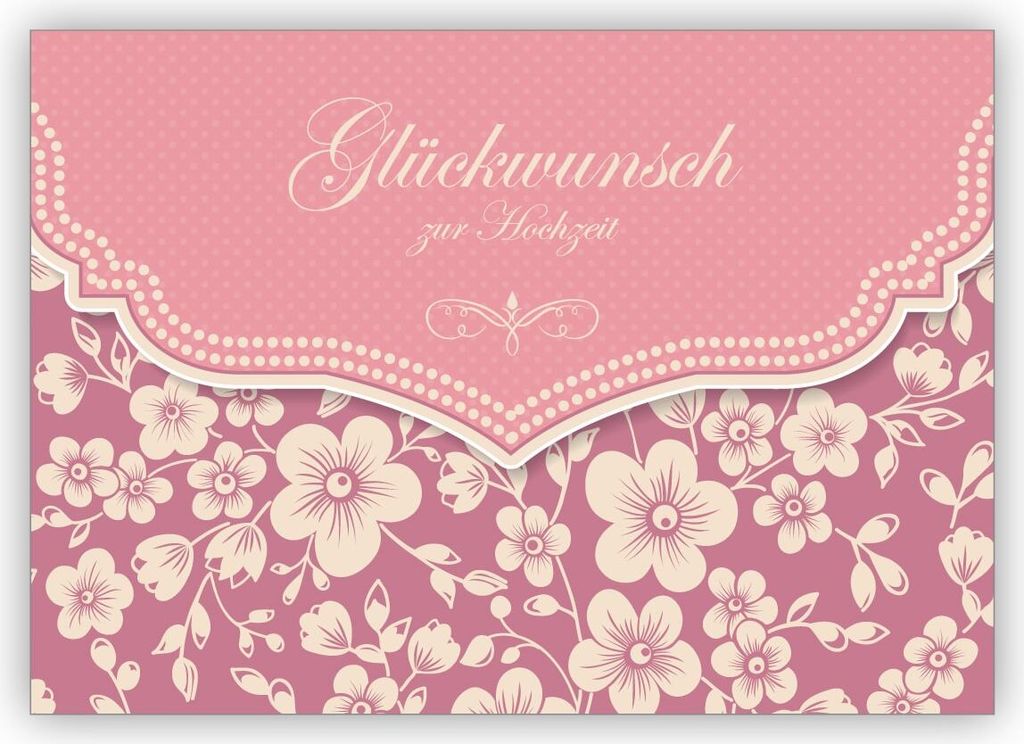 4x Wunderbare Vintage Hochzeitskarte mit Retro Kirschblüten Muster in rosa: Glückwunsch zur Hochzeit