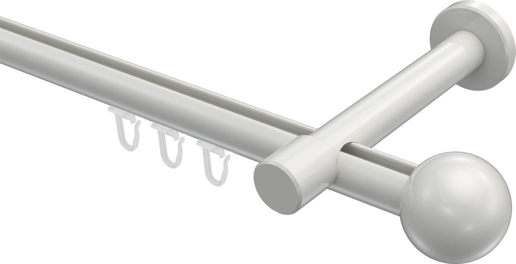 Interdeco Innenlaufstange / Gardinenstange mit Innenlauf Weiß, Typ Prestige Luino (Kugel), 20 mm Ø 1-läufig, 160 cm