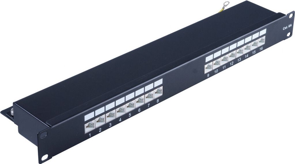 cat 6A 19" 1HE-Patchpanel, schwarz, 16 Port