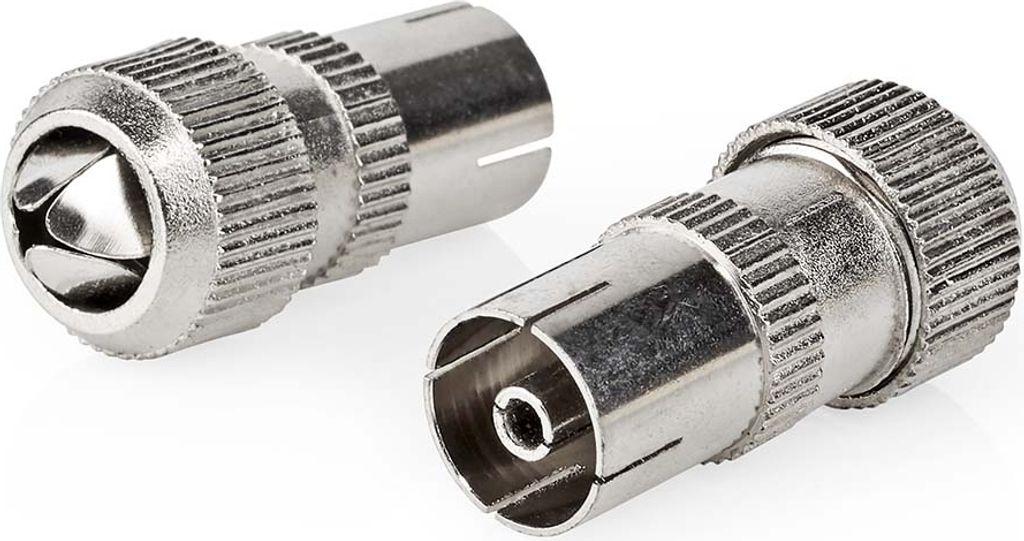 Nedis IEC (Coax) Stecker - Gerade - Buchse - Vernickelt - 75 Ohm - Schraube - Kabeleingangsdurchmesser: 7.0 mm - Metall - Silber - 2 Stück - Box