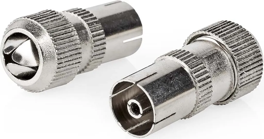 Kit 2 Connettori IEC Femmina Professionali 75 Ohm Metallo Argento