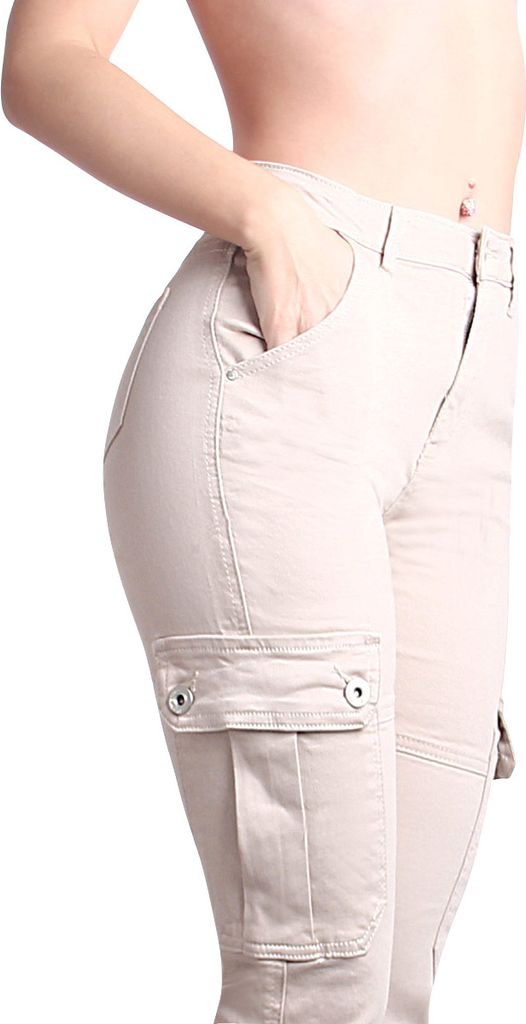 topschuhe24 2639 Damen Cargohose Jeans High Waist, Farbe:Beige, Größe:40 EU