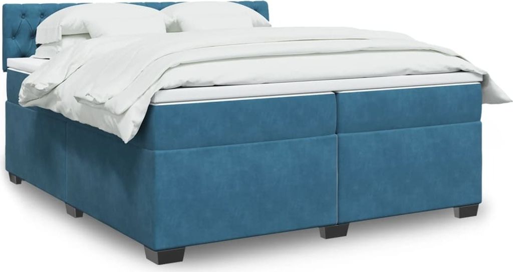 Möbel Boxspringbett mit Matratze Blau 200x200 cm Samt - Klassische Betten 3286412