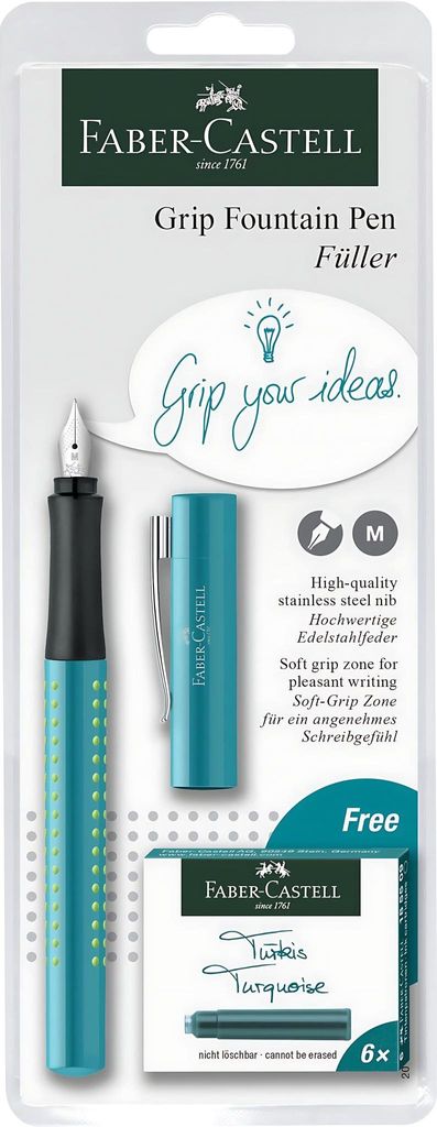 Faber Castell Füller Grip 2010 türkis Feder M mit Patronen