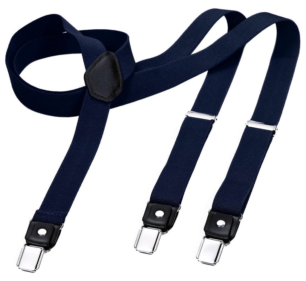 DonDon Herren Hosenträger schmal 2,5 cm – 3 Clips in Y-Form – elastisch und längenverstellbar dunkelblau