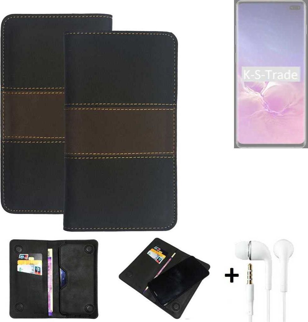 K-S-Trade Handyhülle + Kopfhörer kompatibel mit Samsung Galaxy S10+ (DUOS) Schutzhülle Walletcase Bookstyle Tasche Schutz Case Hülle Wallet Cover