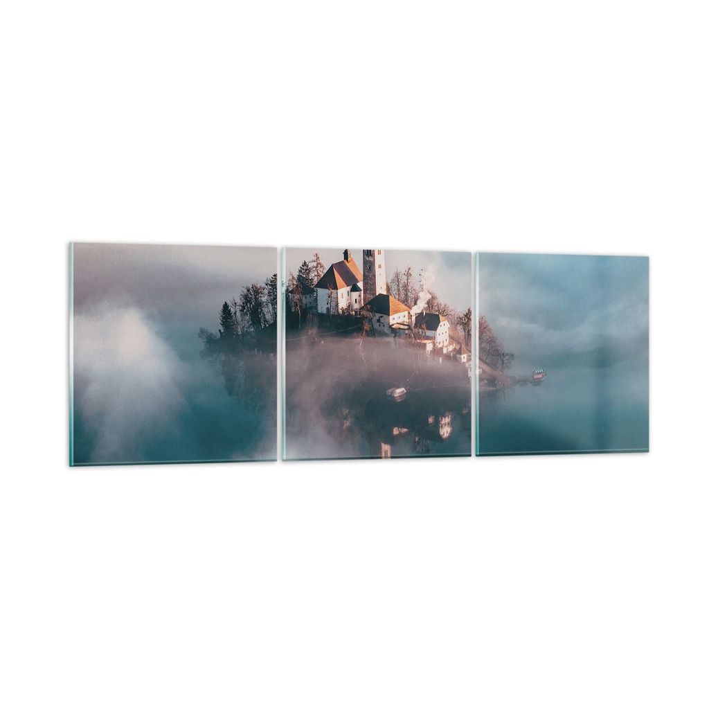 Bilder auf glas - 3 Teile - Alpen Bled Kirche - 150x50cm - Glasbilder - Wandbilder - Bilder - zum Aufhängen bereit - Wanddekoration aus Glas - Gla...
