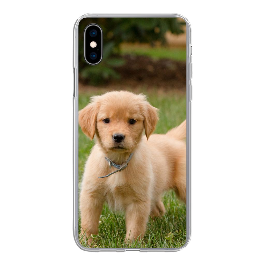 MuchoWow Handyhülle Schutzhülle Hülle für iPhone Xs Golden Retriever Welpe im grünen Gras Silikon Softcase Handy Hülle - Handytasche