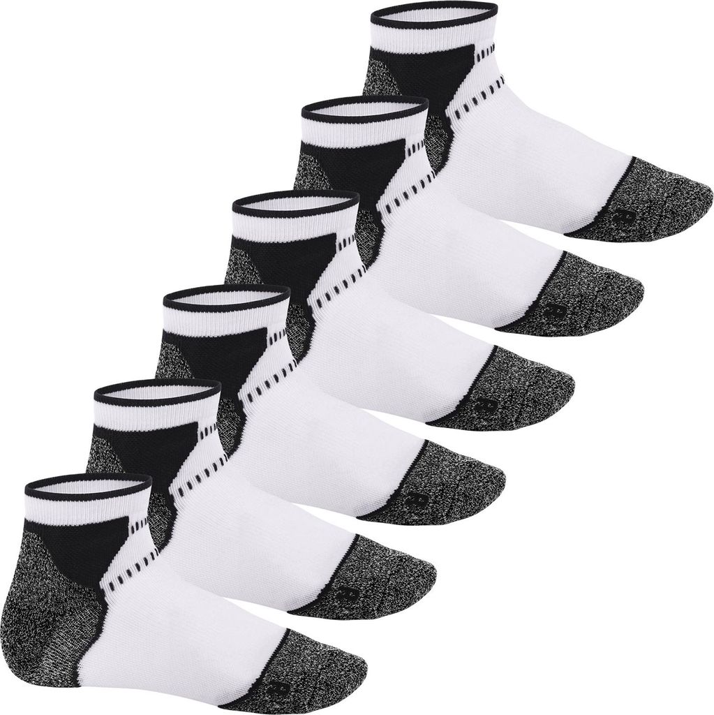 Footstar Funktionelle gepolsterte Sportsocken für Damen und Herren (6 Paar) – Weiß-Schwarz