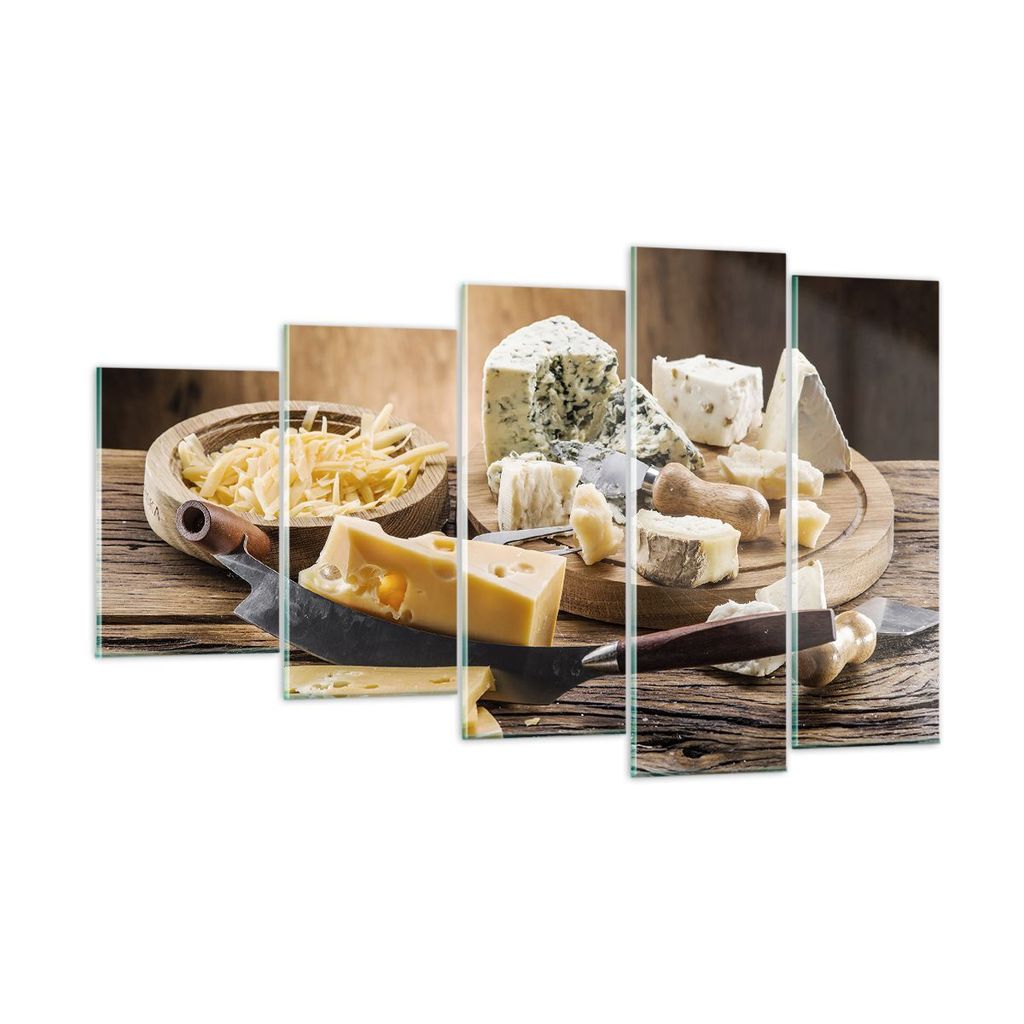 Bilder auf glas - Käse Schreibtisch Essen Essen - 100x60cm - Glasbilder - Wandbilder - Kunstdruck - zum Aufhängen bereit - Wanddekoration aus Gla...