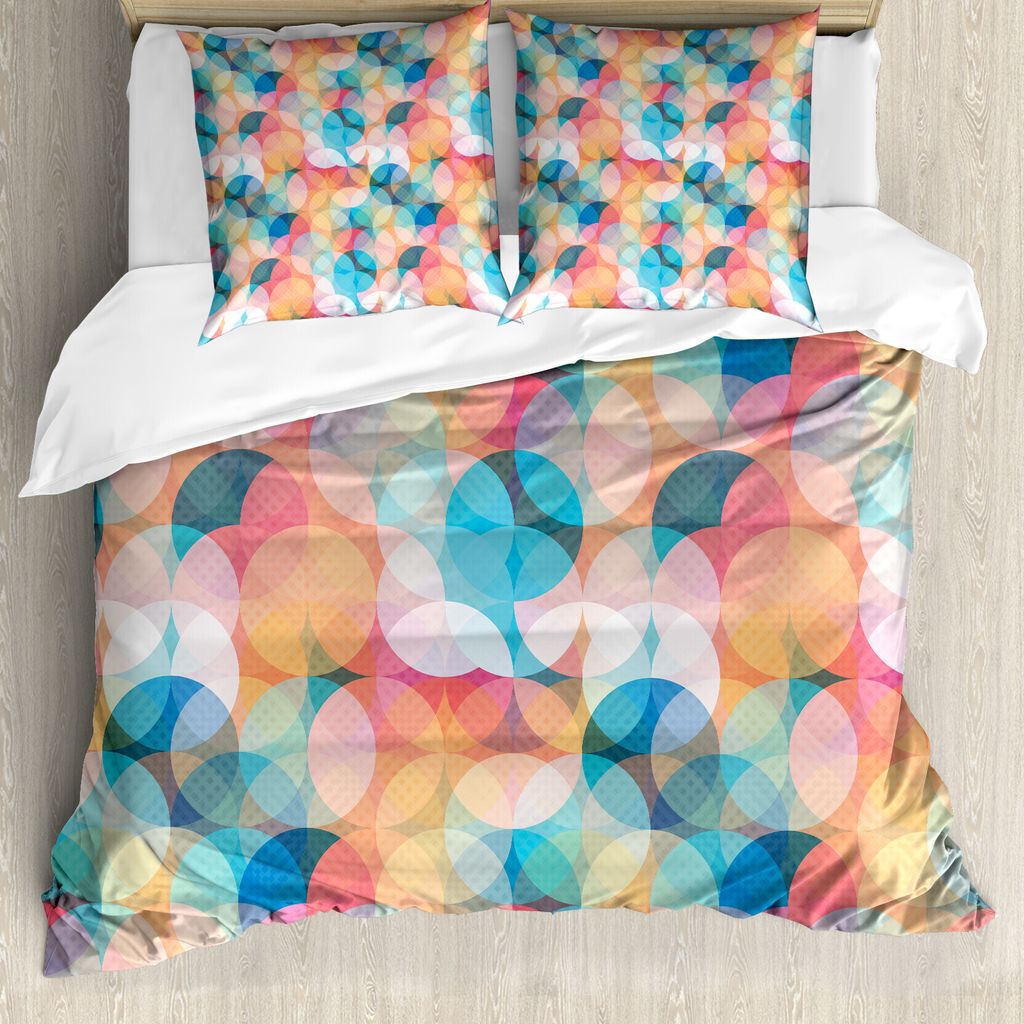 ABAKUHAUS Geometrisch Bettbezug, Pastell Mosaik-Kreise, Milbensicher Allergiker geeignet mit Kissenbezügen, 155 cm x 220 cm - 80 x 80 cm, Peach Co...