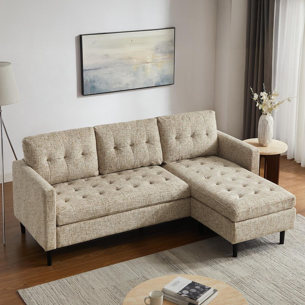 riess-ambiente Modernes Ecksofa STOCKHOLM 220cm beige Strickstoff Federkern 3-Sitzer-Sofa Eckcouch Couch Sofa