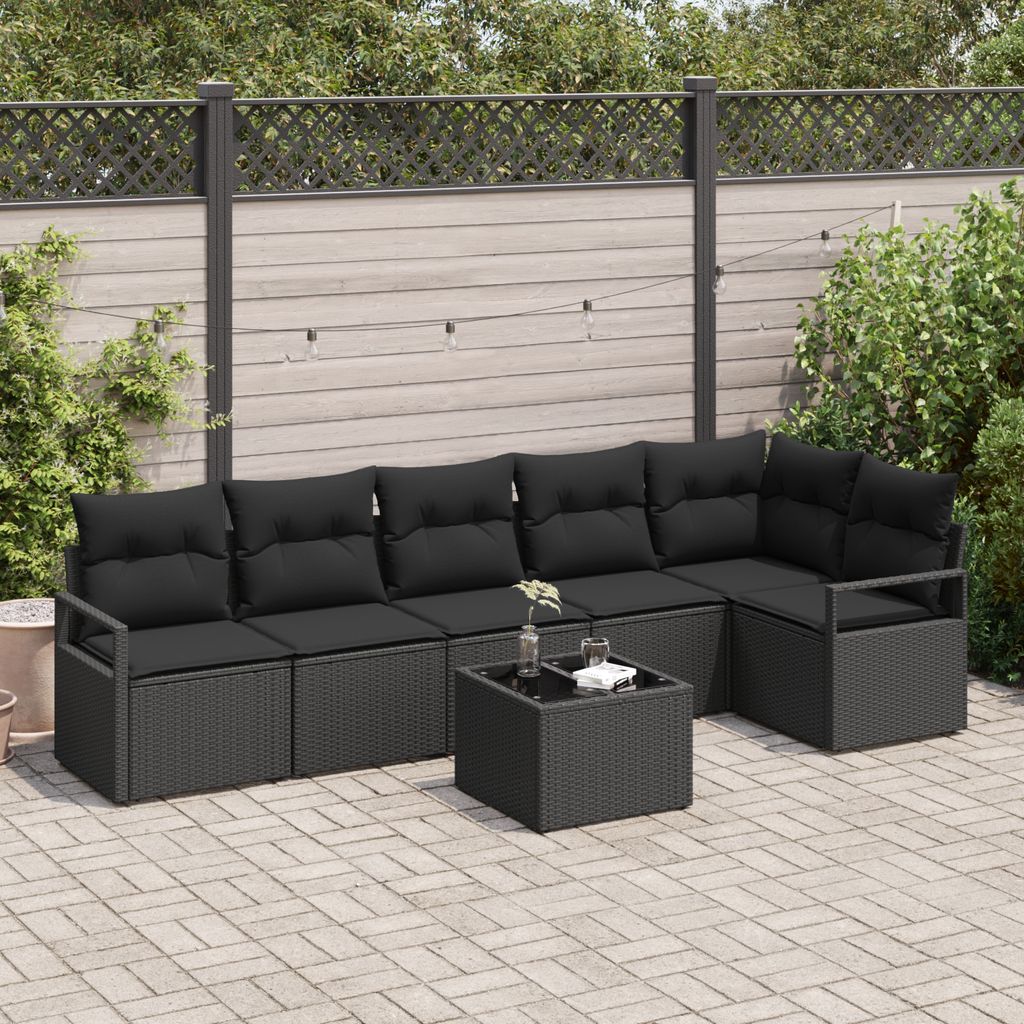 7-teiliges Garten-Sofa-Set mit Kissen Beige Poly-Rattan, Gartensofas DesignMöbel Neu