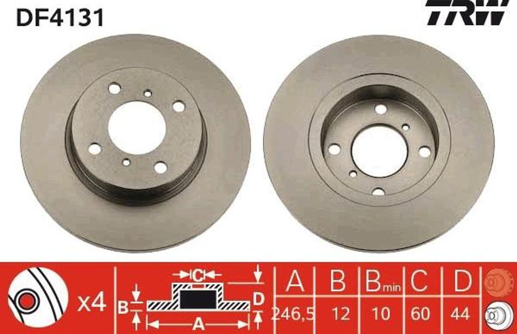 TRW DF4131 Bremsscheibe OE 9193872 kompatibel mit Agila A