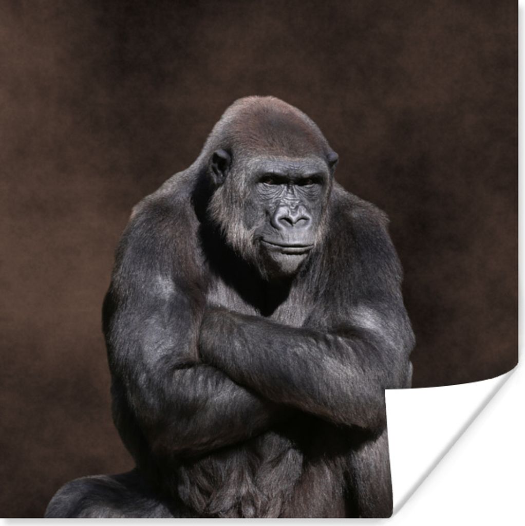 MuchoWow Poster Ein Porträt eines Gorillas mit gekreuzten Händen 75x75 cm - Wand Dekoration