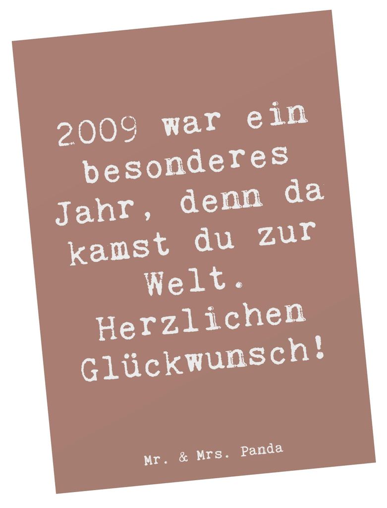 Mr. & Mrs. Panda Ansichtskarte Spruch 2009 Geburtstag - Braun Pastell - Geschenk, Grußkarte, Fotokarte, besondere Momente, Glückwunsch, einzelkar...