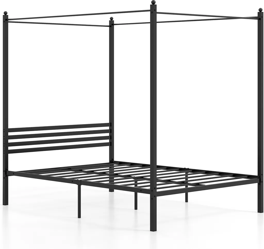 Lit à Baldaquin 140x200 cm pour Chambre Parentale Décoration Moderne