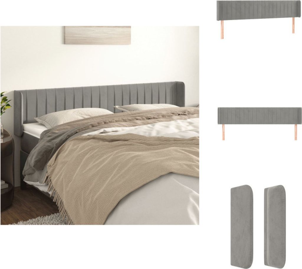 vidaXL Kopfteil mit Ohren Hellgrau 203x16x78/88 cm Samt - Kopf- & Fußenden