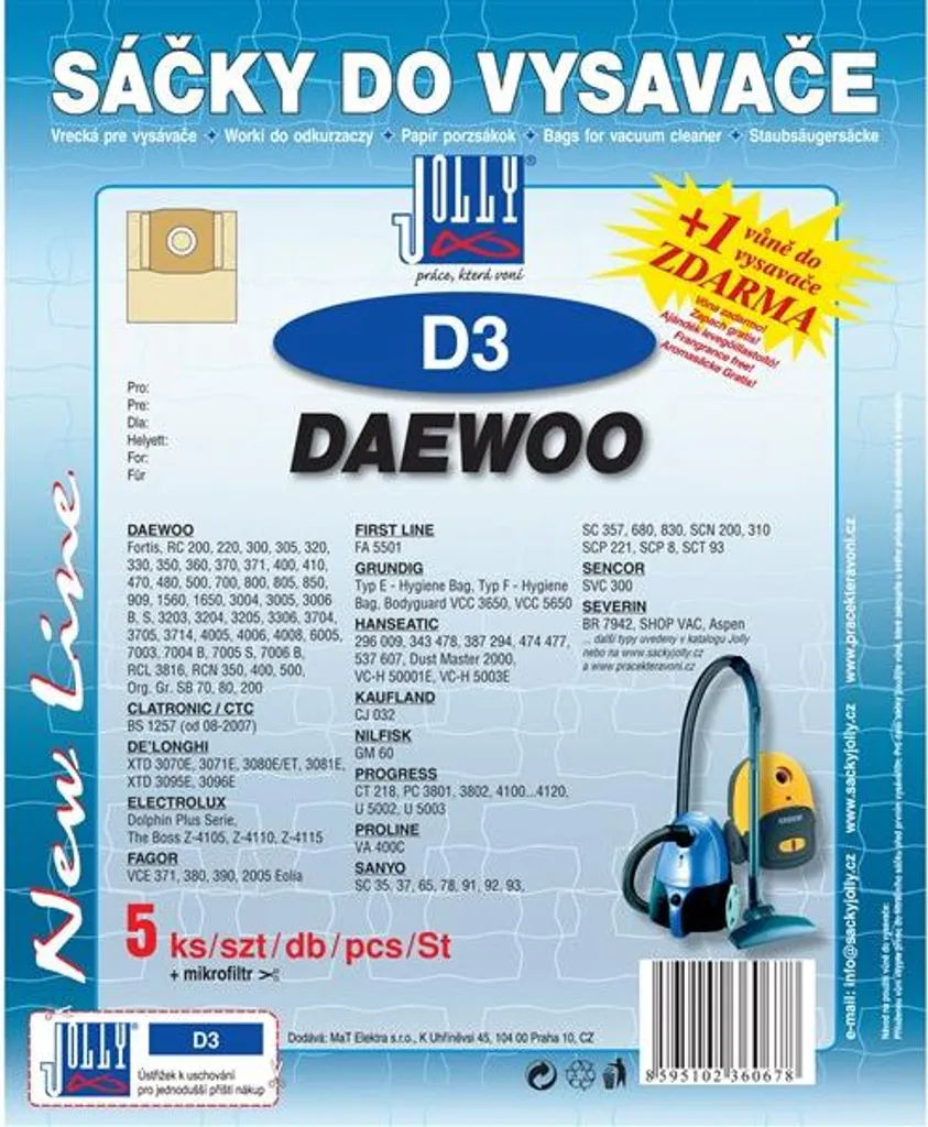 Pack entretien aspirateur Daewoo avec 6 sacs Jolly D 3 haute puissance