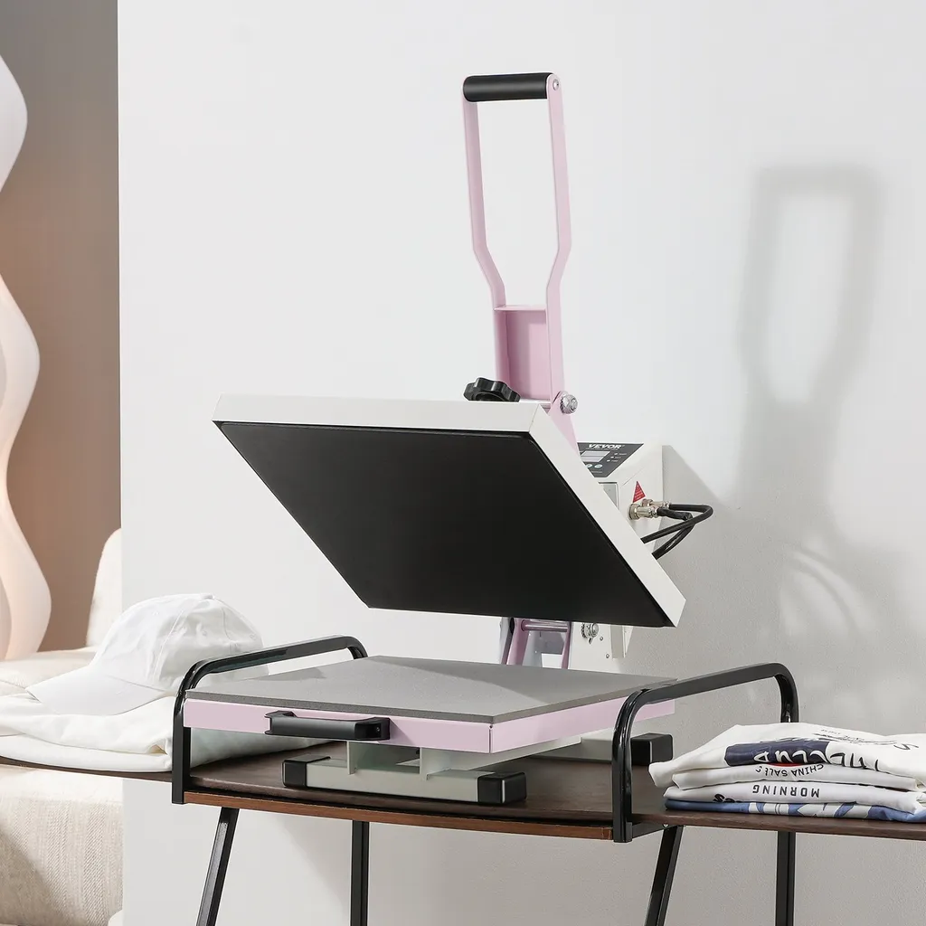 Presse extensible 38x38cm rose : machine à chaud pour flocage textile - 8