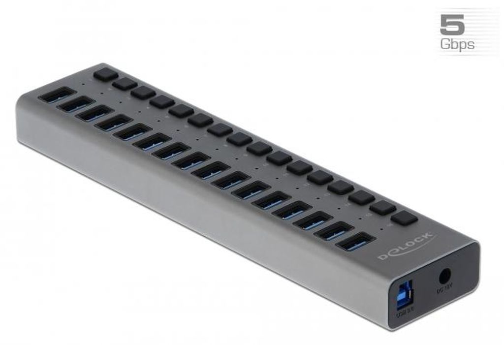 Delock Externer SuperSpeed USB Hub mit 16 Ports + Schalter Produktbild 