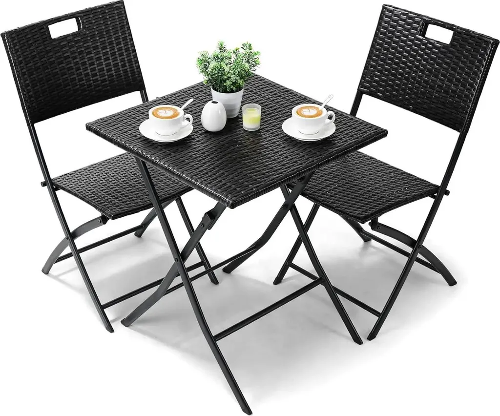 Salon de jardin en rotin moderne set 3 pièces table et chaises noir mat