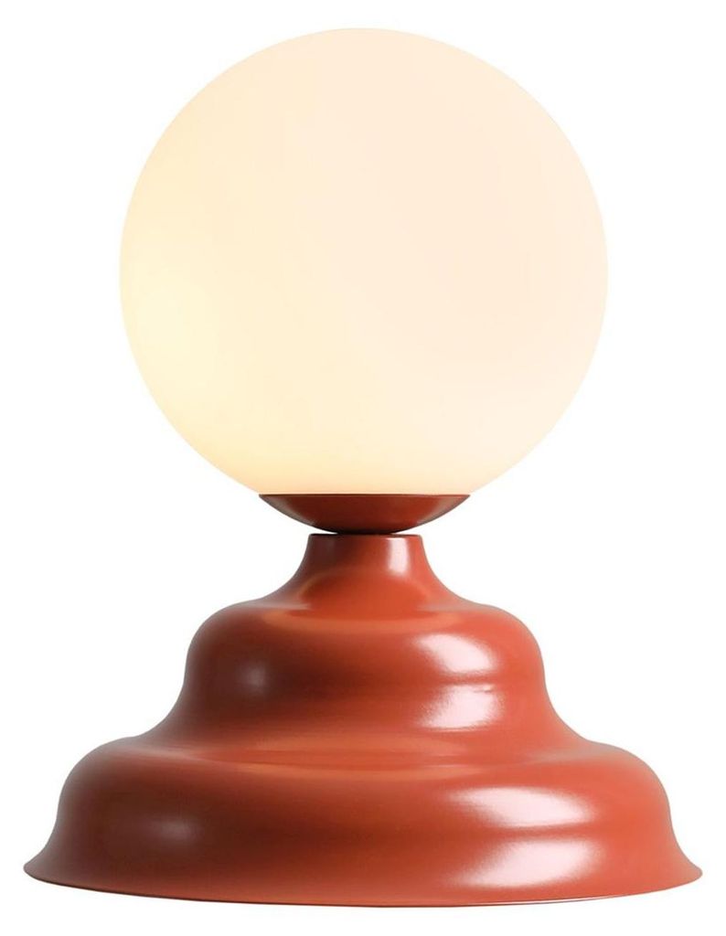 Tischlampe Metall Glas D: 17 cm rund 21 cm hoch Ziegelrot Weiß G9 Kugel Schirm Modern